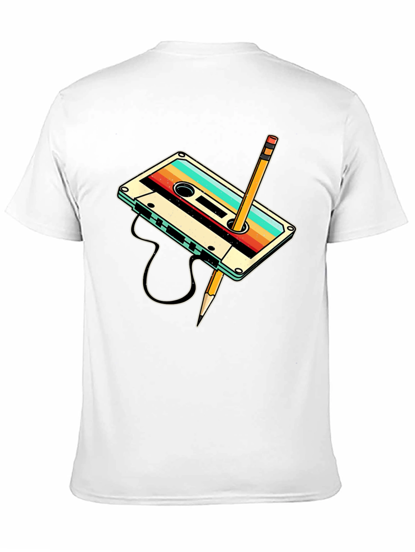 Retro Cassette Tape & Pencil Graphic T-Shirt