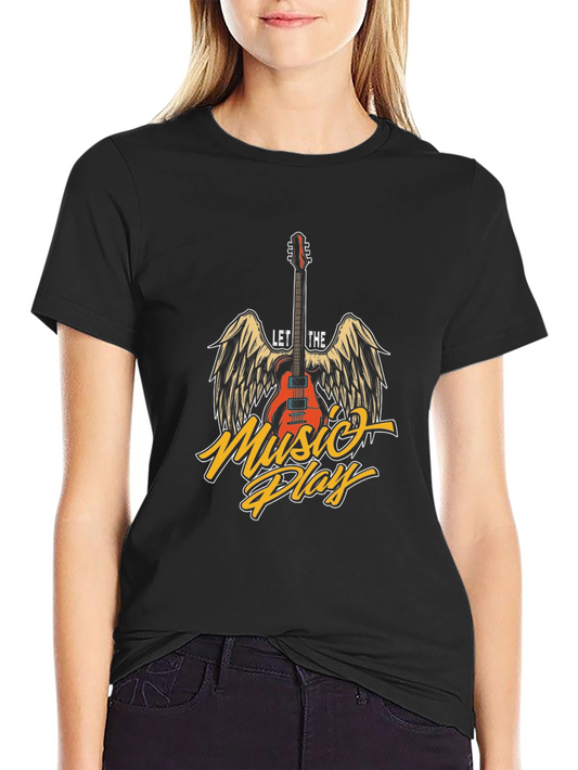 Music Lover Tee - Let The Music Play Black Graphic T-Shirt