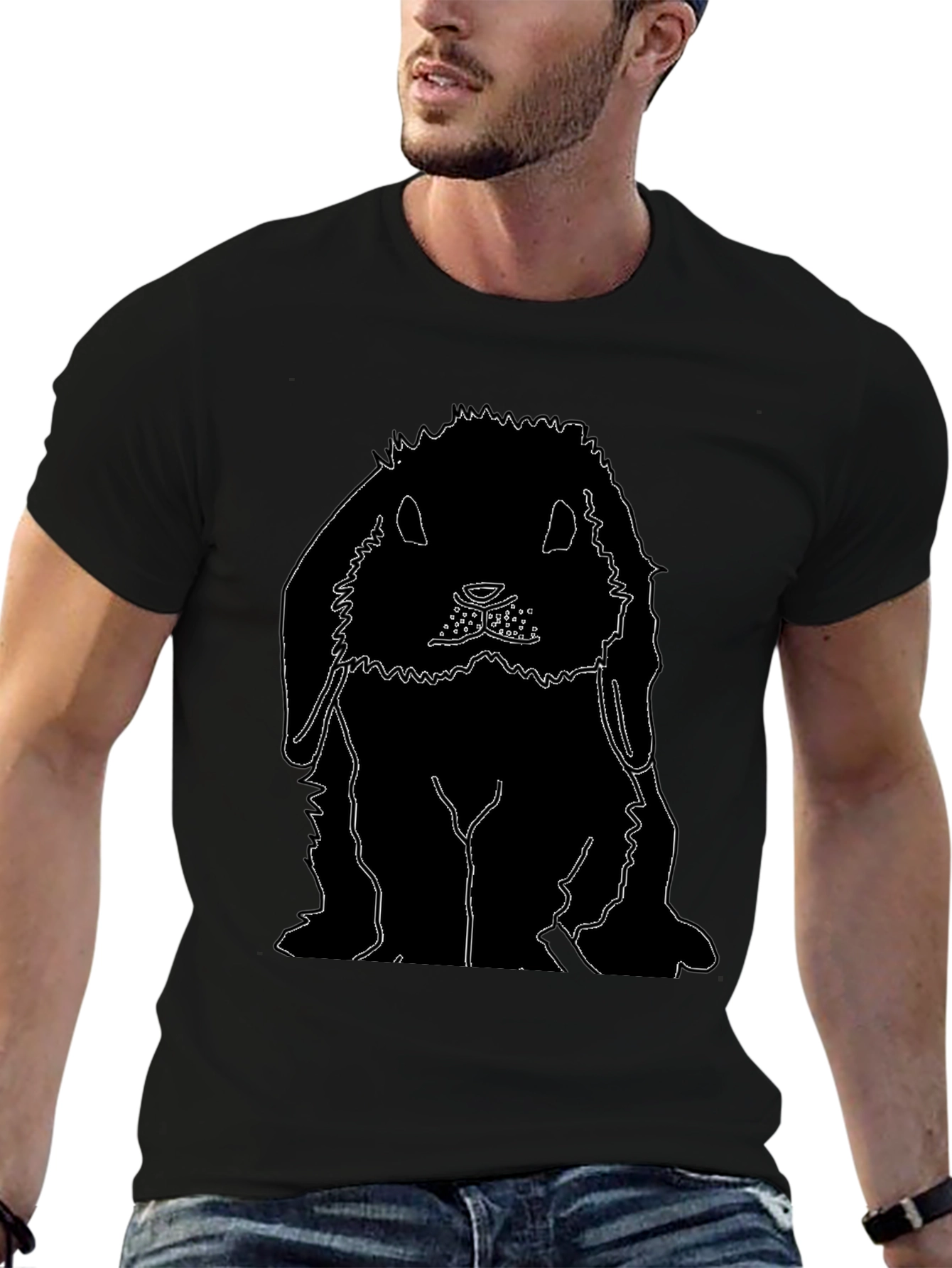 Rabbit Outline Black T-Shirt