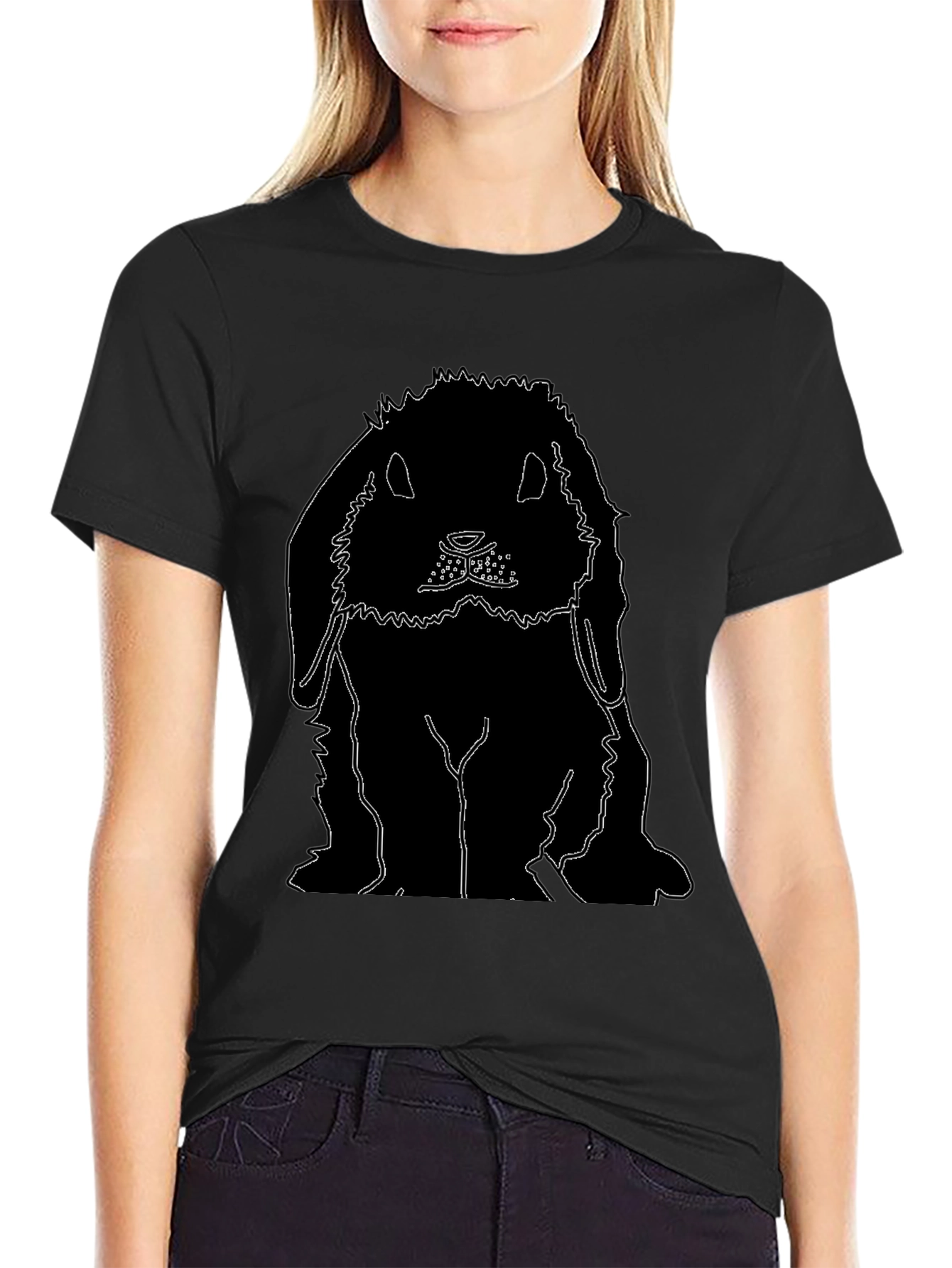 Rabbit Outline Black T-Shirt