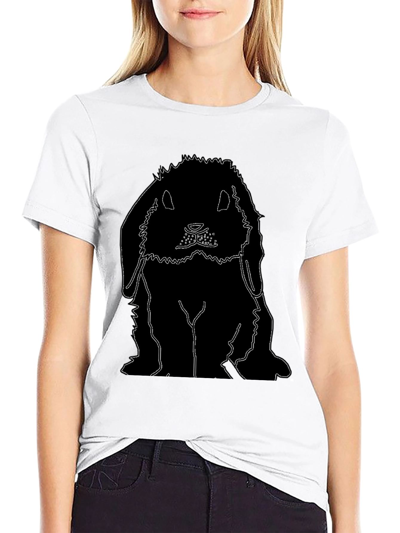 Rabbit Outline Black T-Shirt