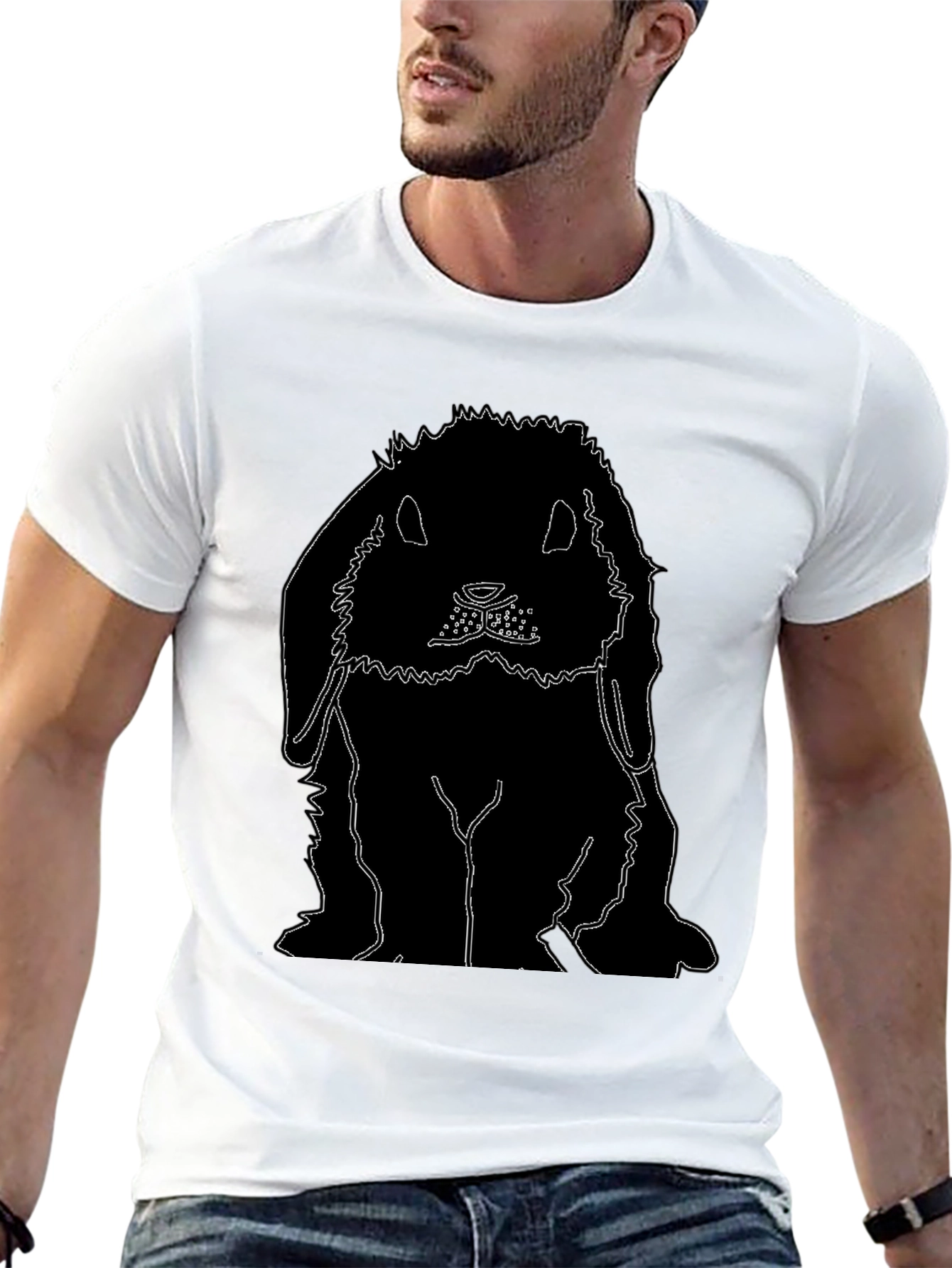 Rabbit Outline Black T-Shirt