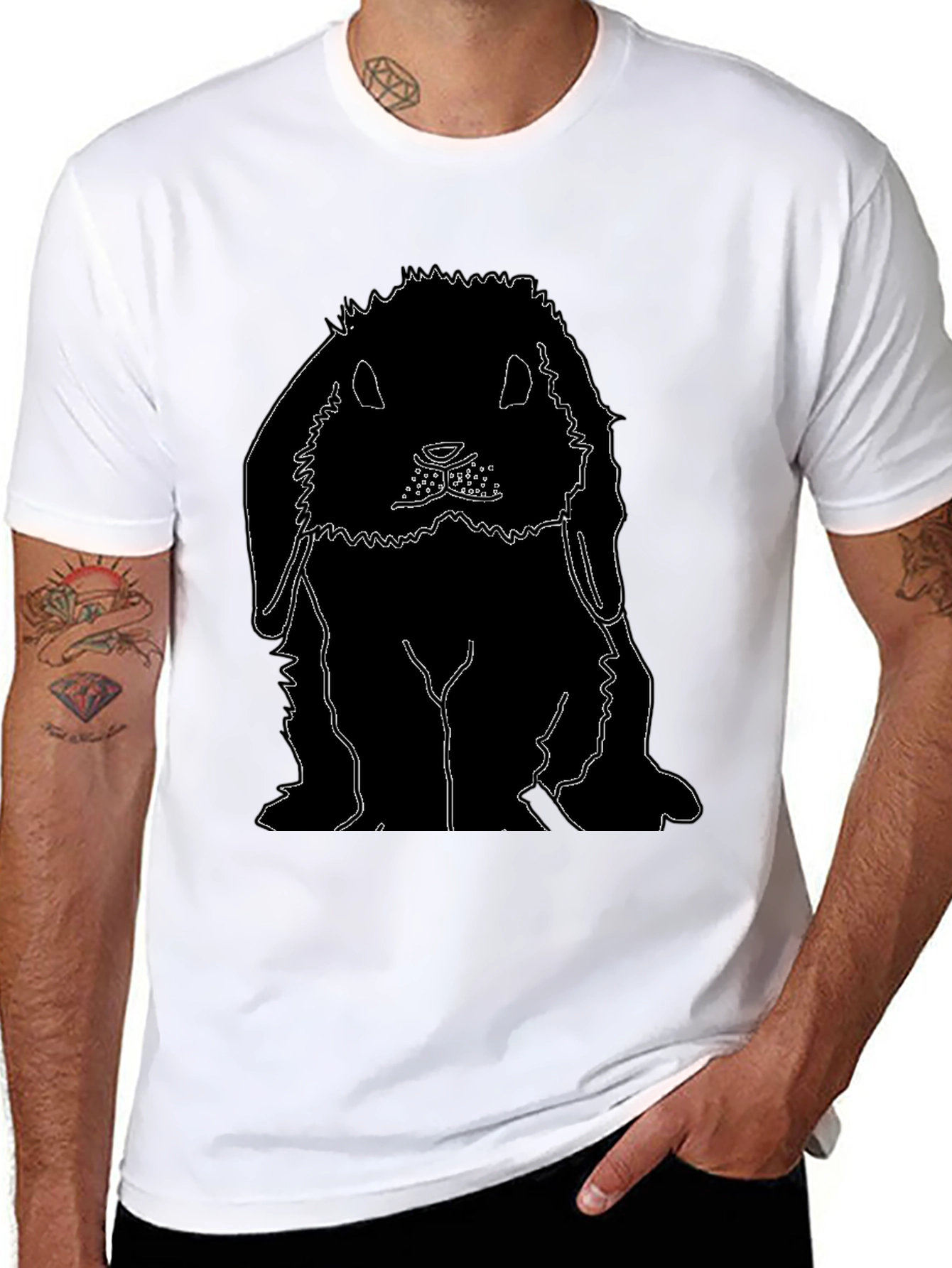 Rabbit Outline Black T-Shirt