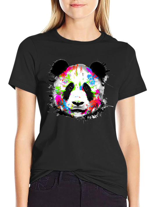 Colorful Panda Print Black T-Shirt