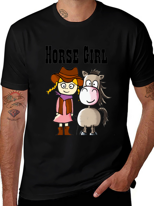 Horse Girl Cartoon T-Shirt - Cute Animal Tee
