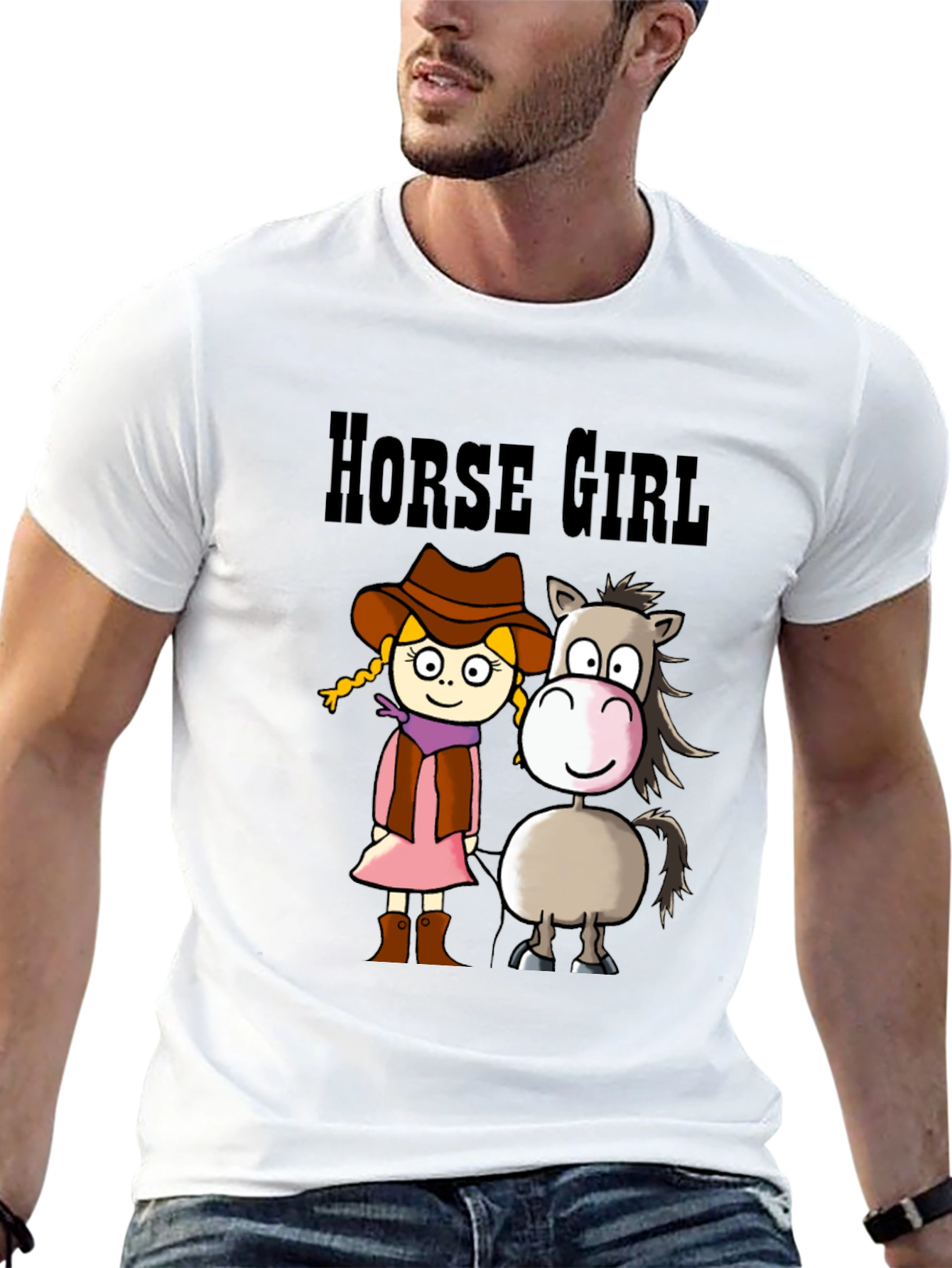 Horse Girl Cartoon T-Shirt - Cute Animal Tee