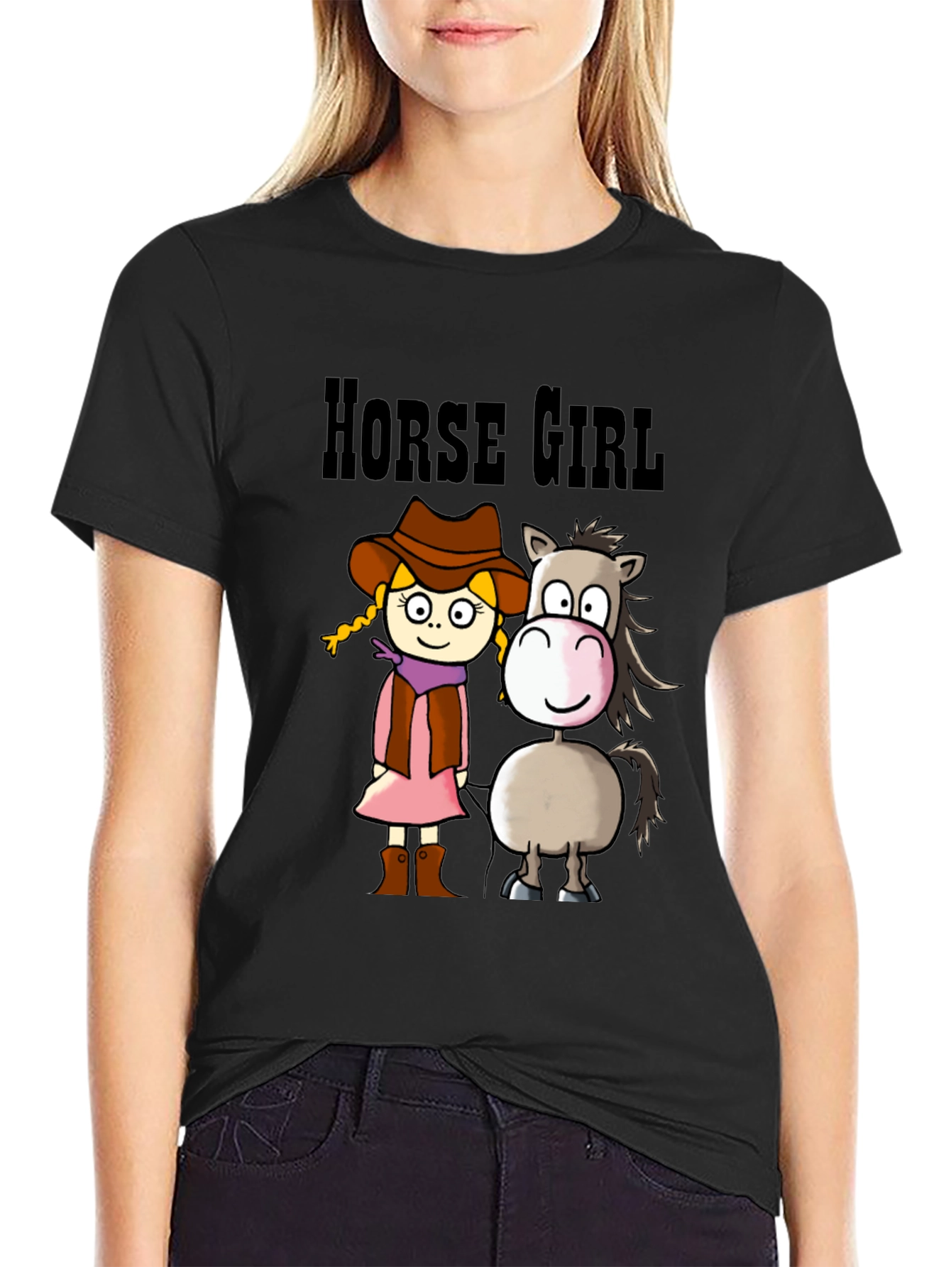 Horse Girl Cartoon T-Shirt - Cute Animal Tee