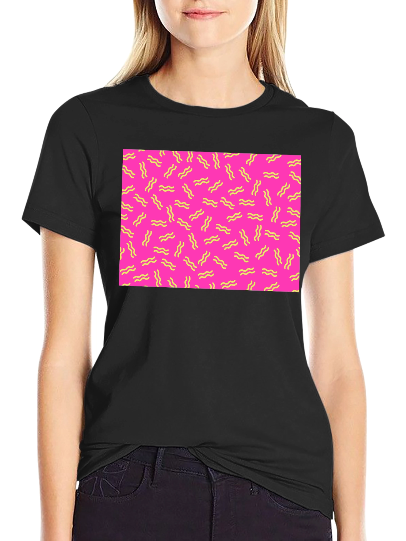 Retro Wave Pattern T-Shirt - Black