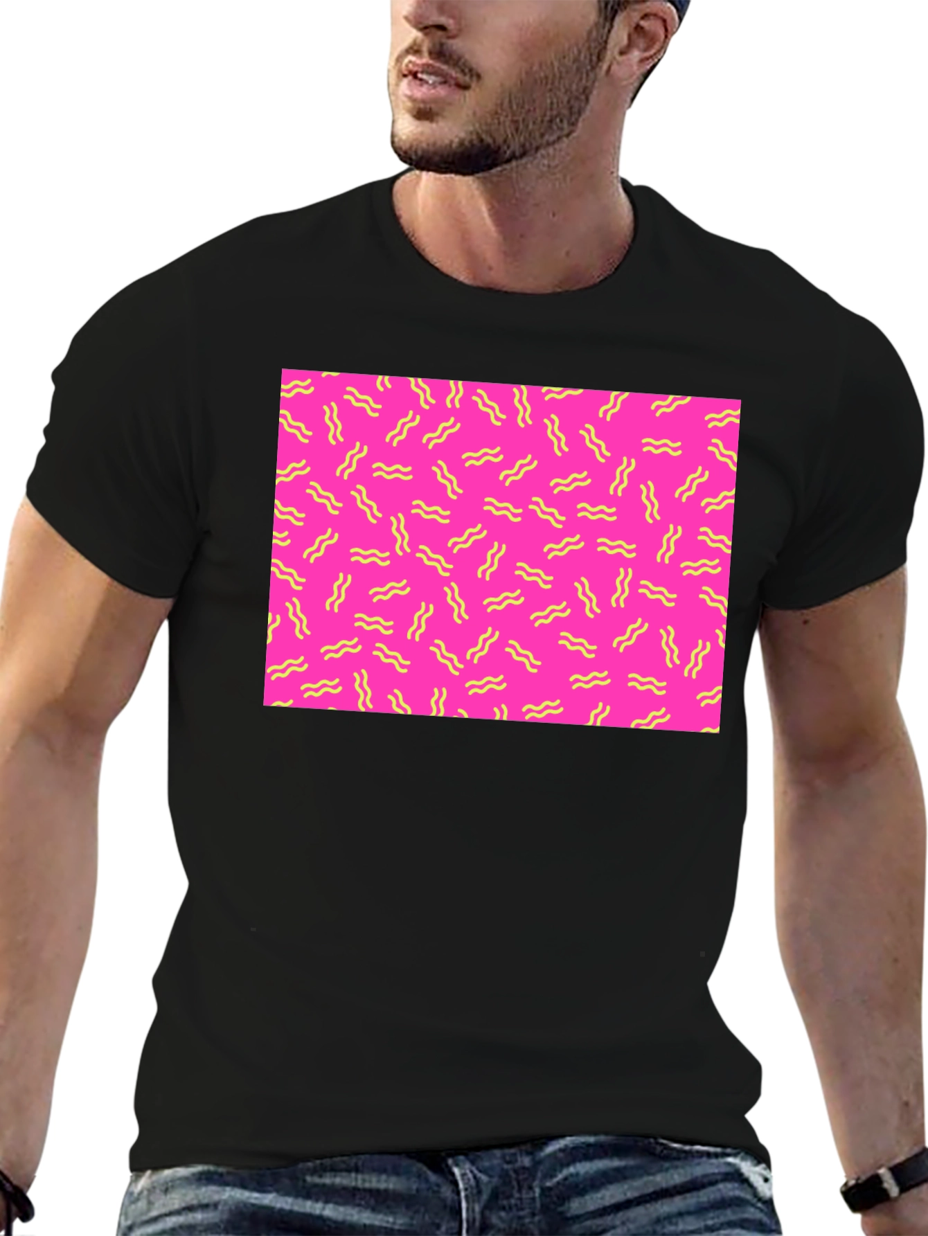 Retro Wave Pattern T-Shirt - Black