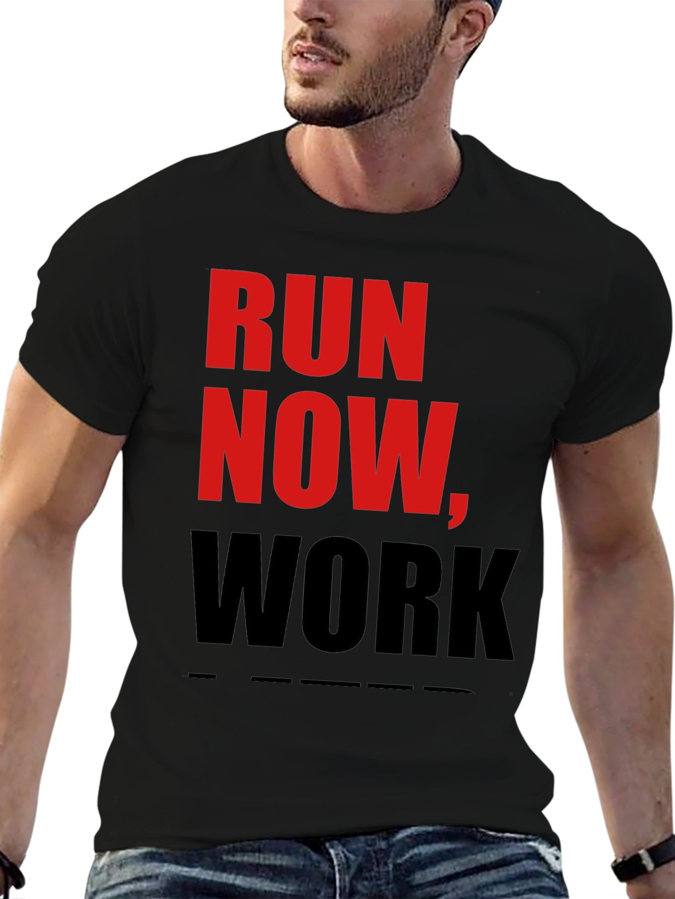 Run Now Work Later Graphic Tee - Black
