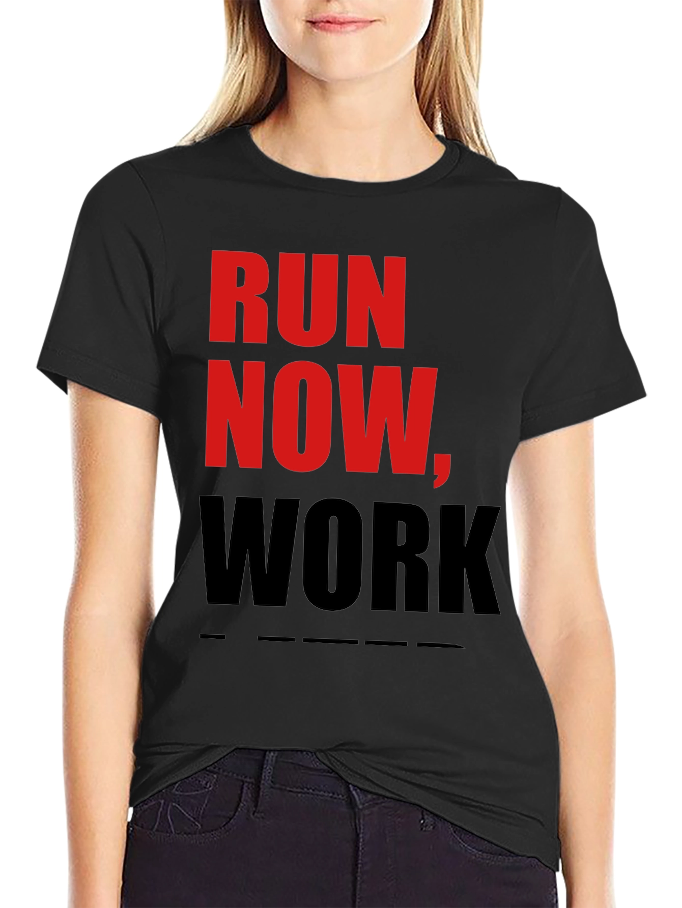 Run Now Work Later Graphic Tee - Black