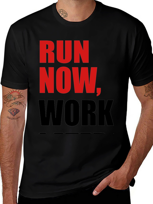Run Now Work Later Graphic Tee - Black