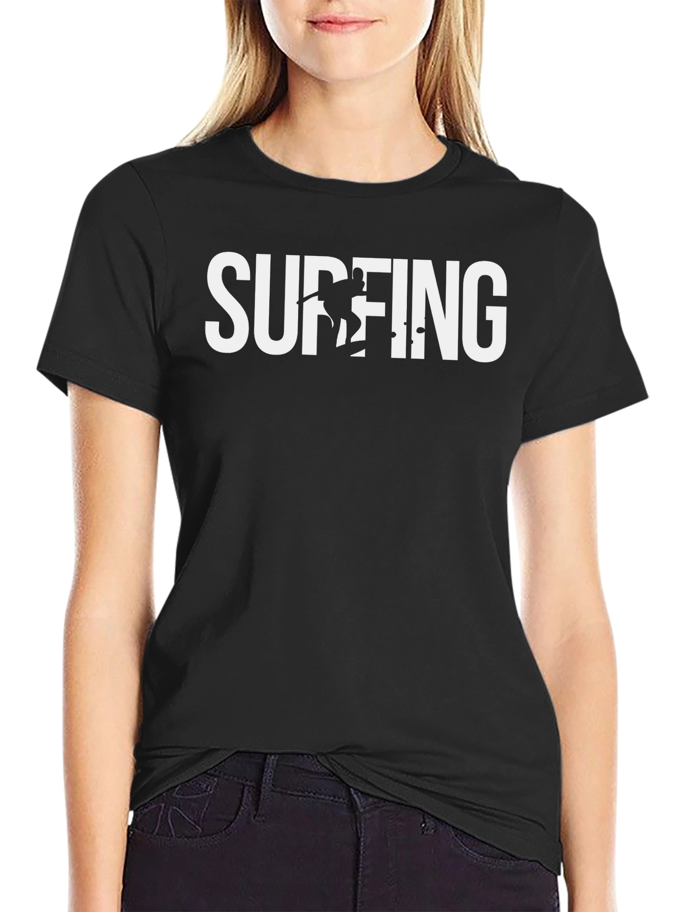 Surfing Graphic Tee - Black Cotton T-Shirt