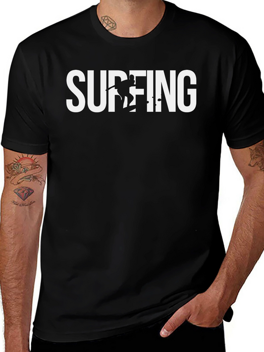 Surfing Graphic Tee - Black Cotton T-Shirt