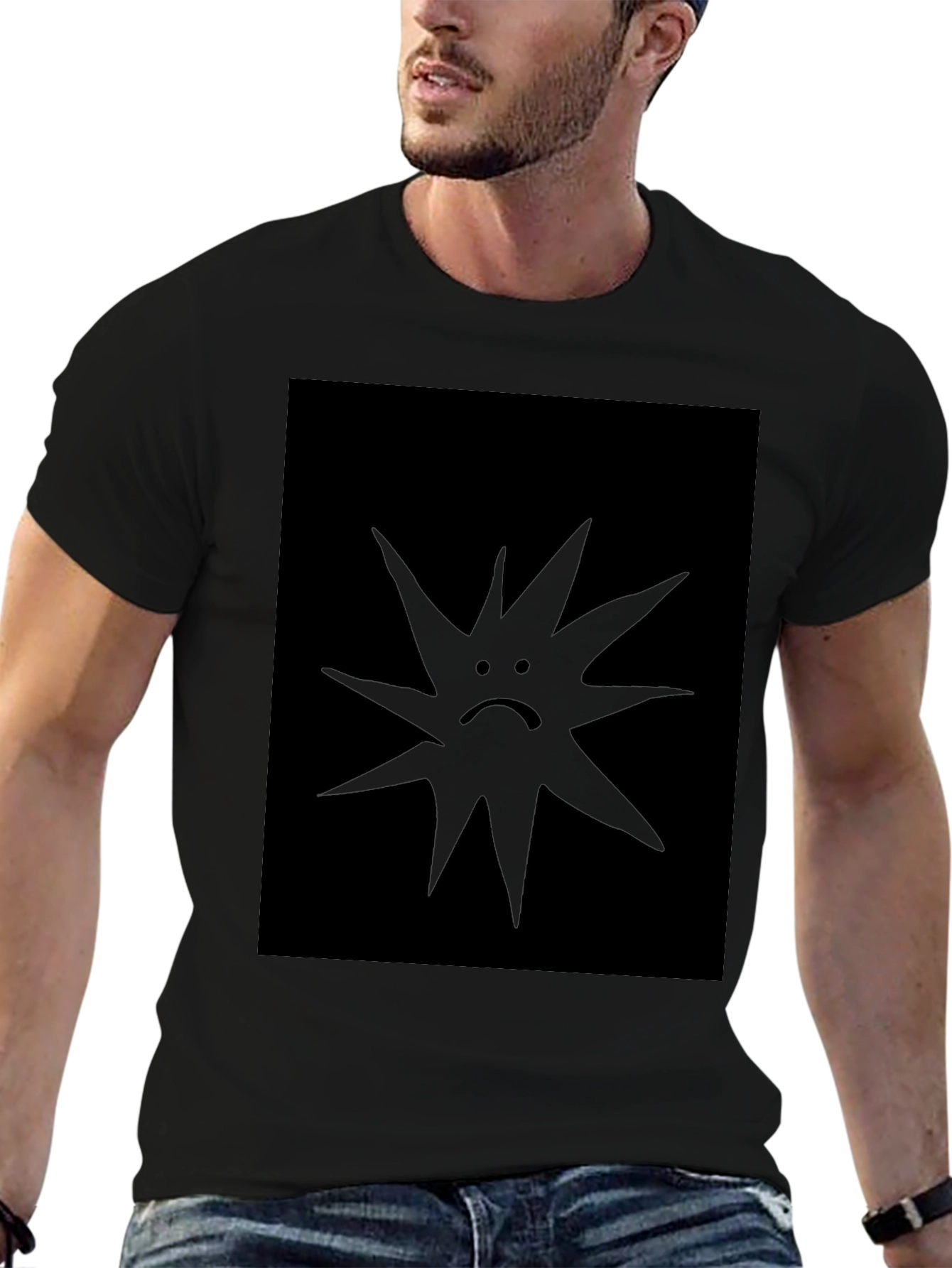 Sad Sun Graphic Black T-Shirt
