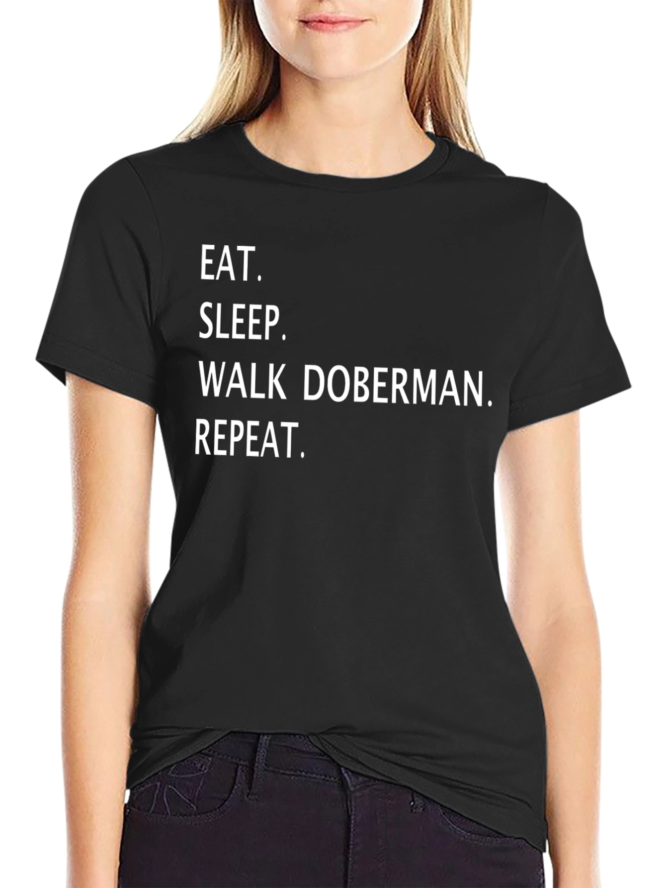 Eat Sleep Walk Doberman Repeat Black T-Shirt