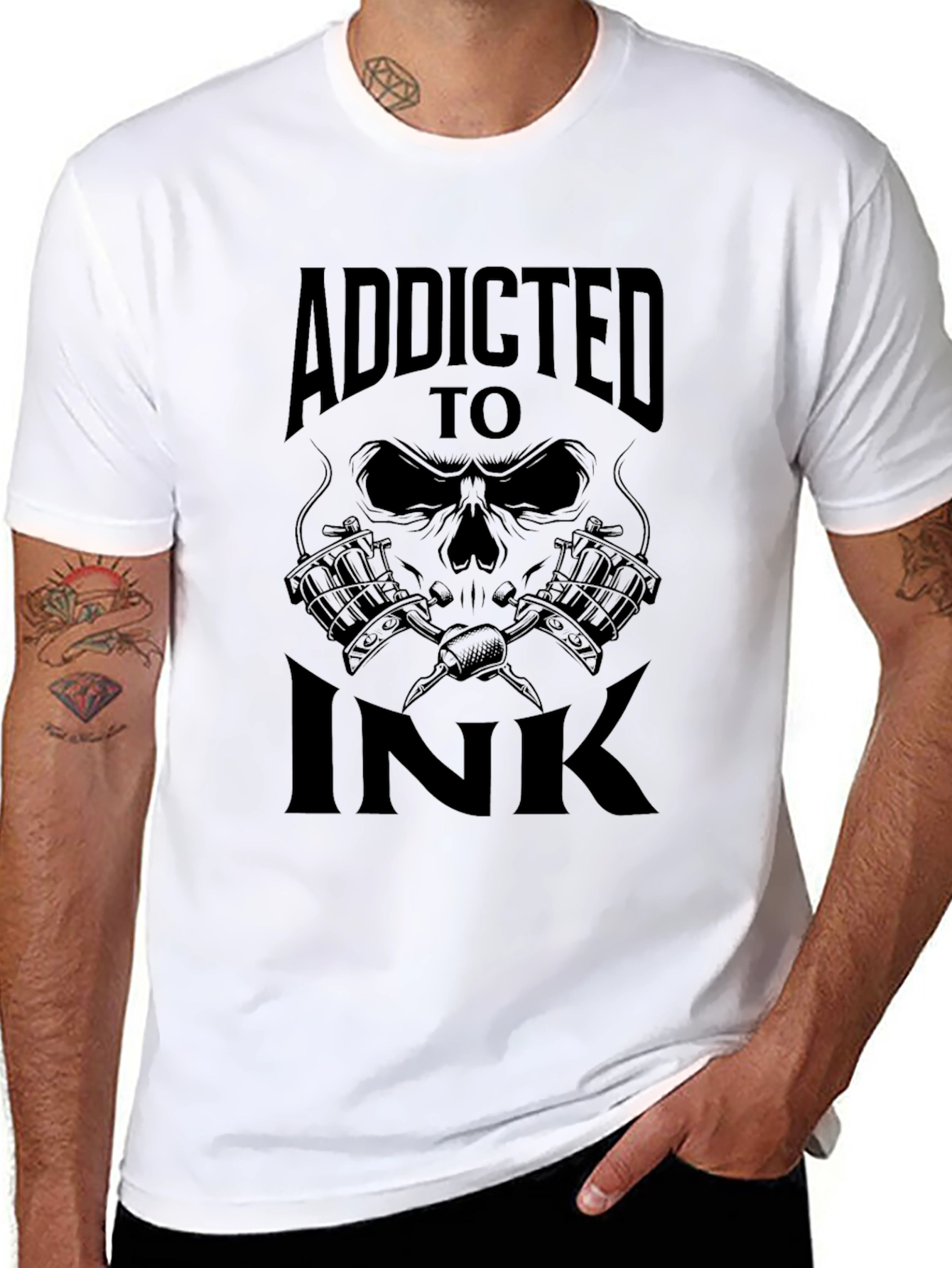 Addicted to Ink Tattoo Skull Graphic T-Shirt