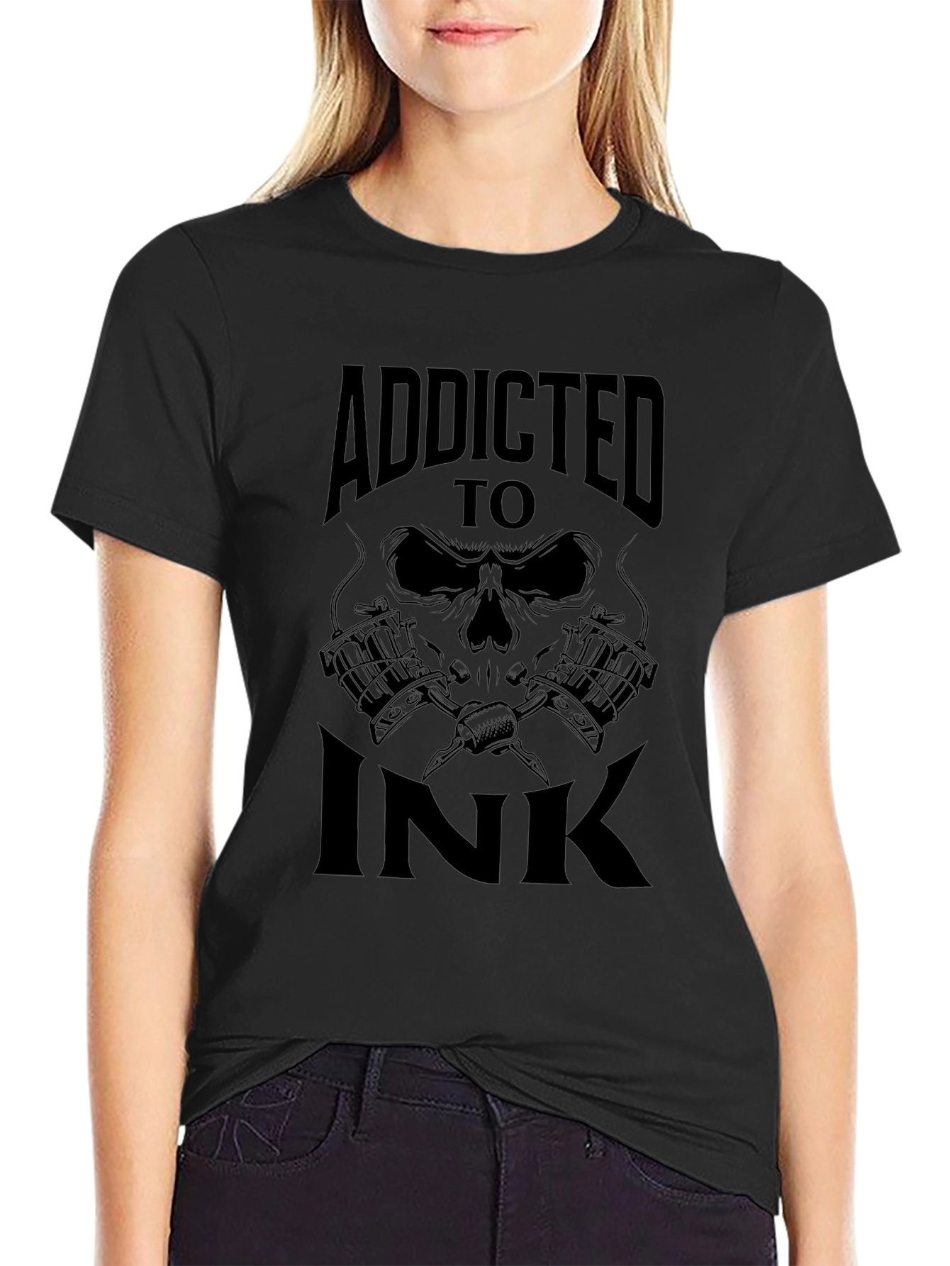 Addicted to Ink Tattoo Skull Graphic T-Shirt