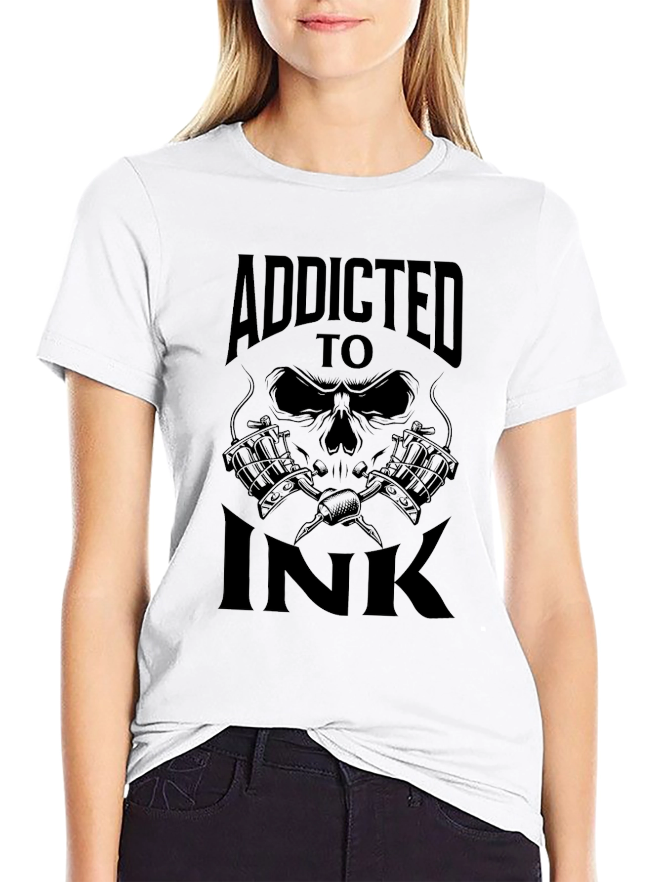 Addicted to Ink Tattoo Skull Graphic T-Shirt