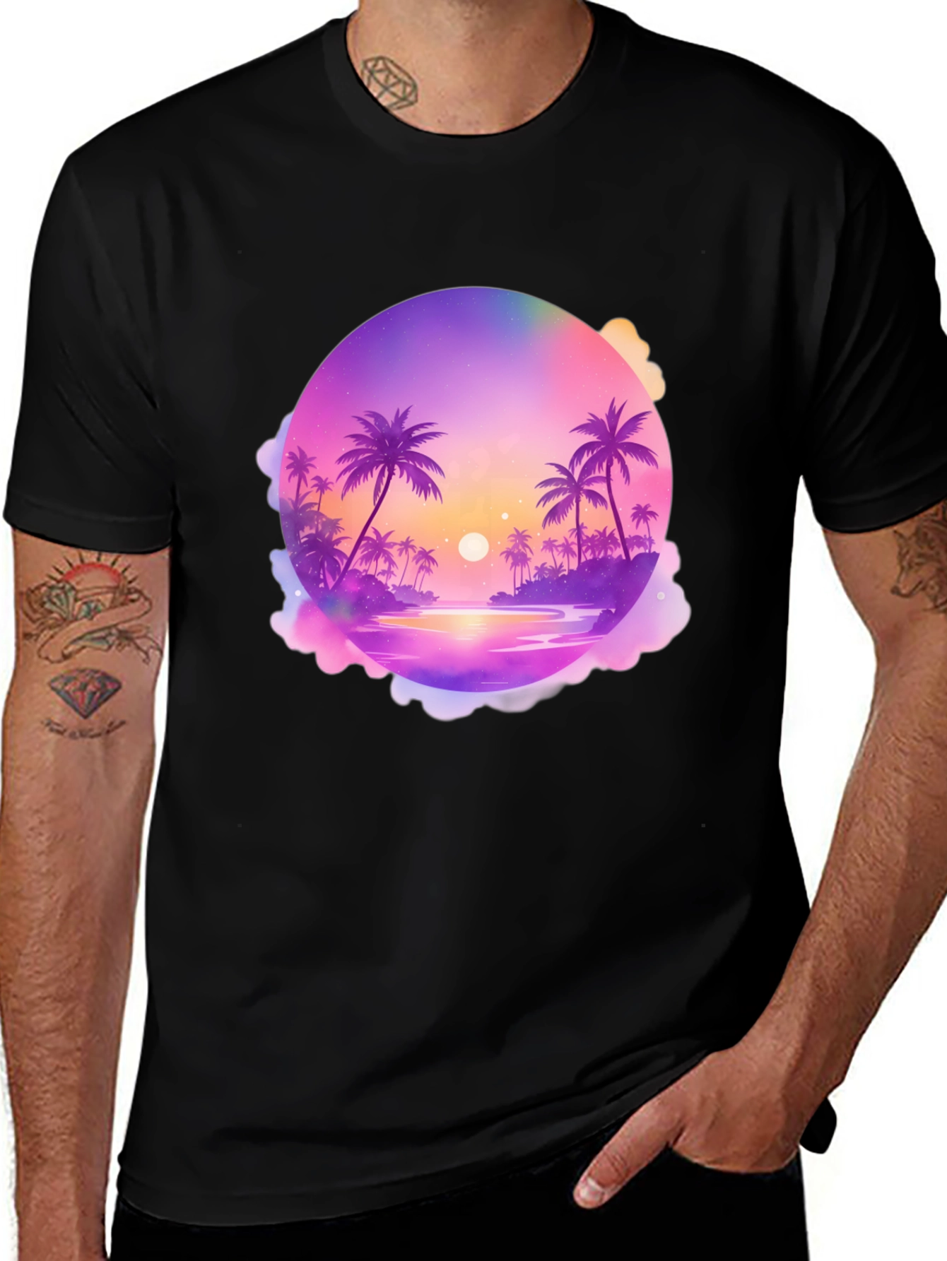 Tropical Sunset Graphic Tee - Black