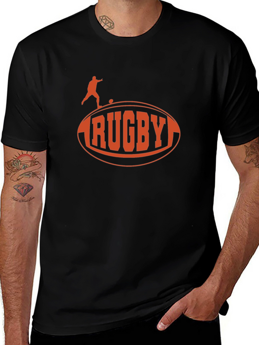 Rugby Graphic Tee - Black Cotton T-Shirt