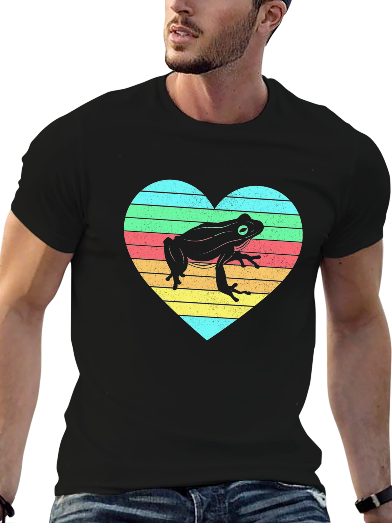 Frog Heart Striped Graphic Tee - Soft Cotton Blend