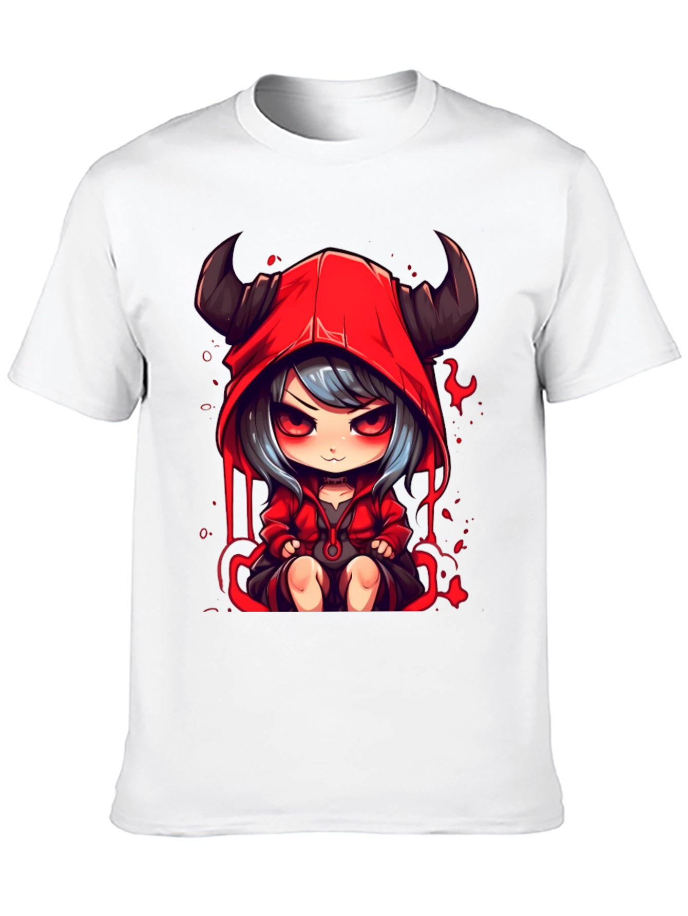 Anime Devil Girl Graphic Tee - Black Cotton T-Shirt