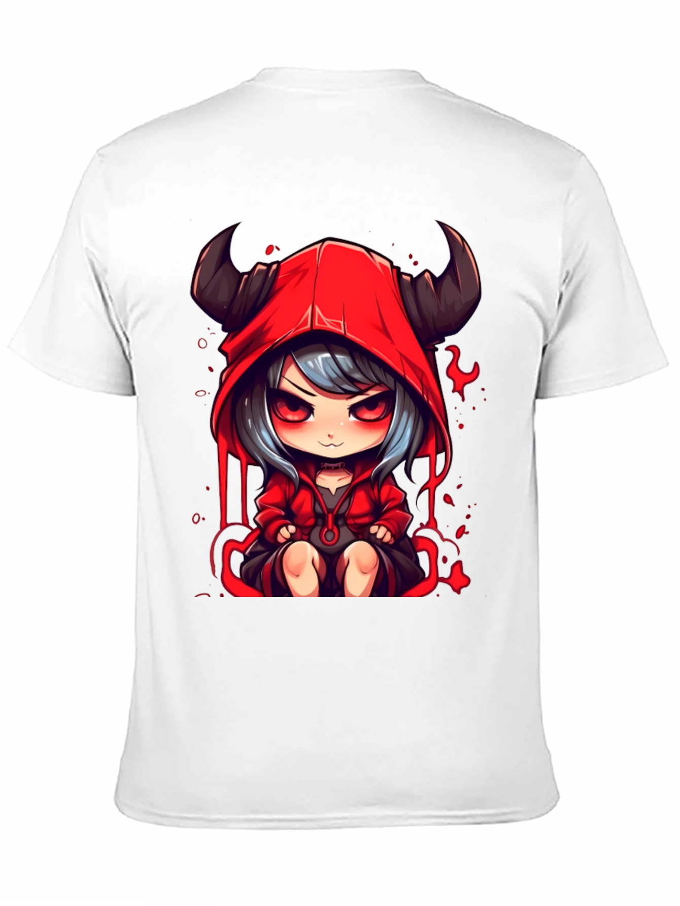 Anime Devil Girl Graphic Tee - Black Cotton T-Shirt