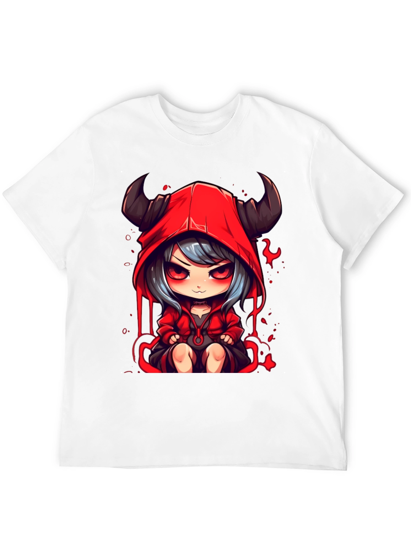 Anime Devil Girl Graphic Tee - Black Cotton T-Shirt