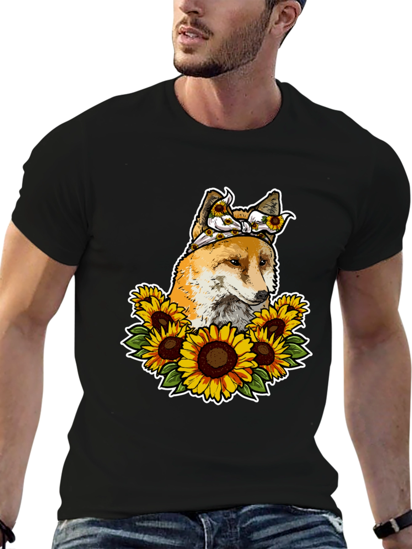 Fox Sunflower T-Shirt - Cute Animal Graphic Tee