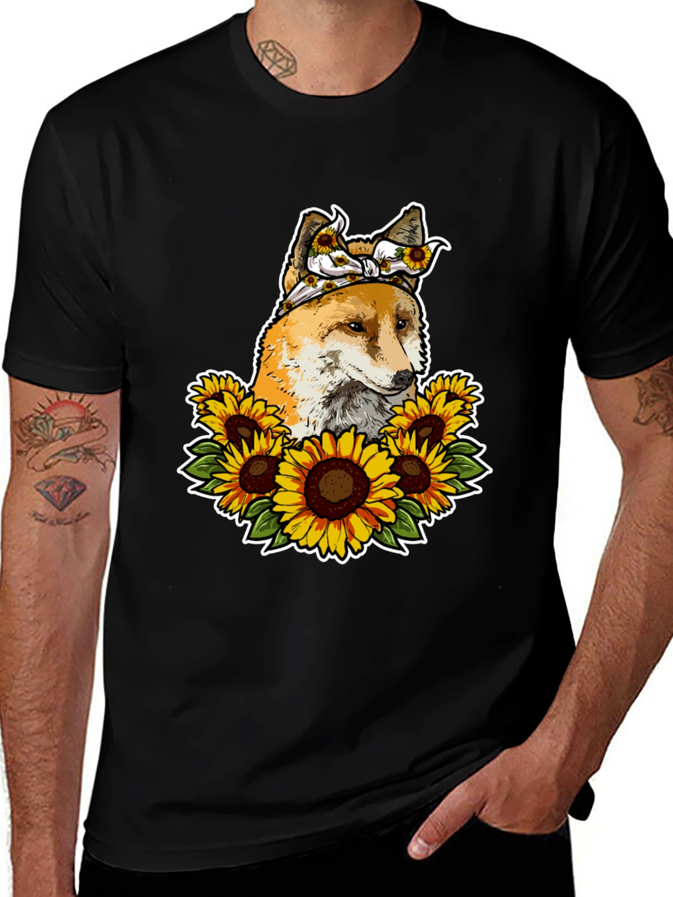 Fox Sunflower T-Shirt - Cute Animal Graphic Tee