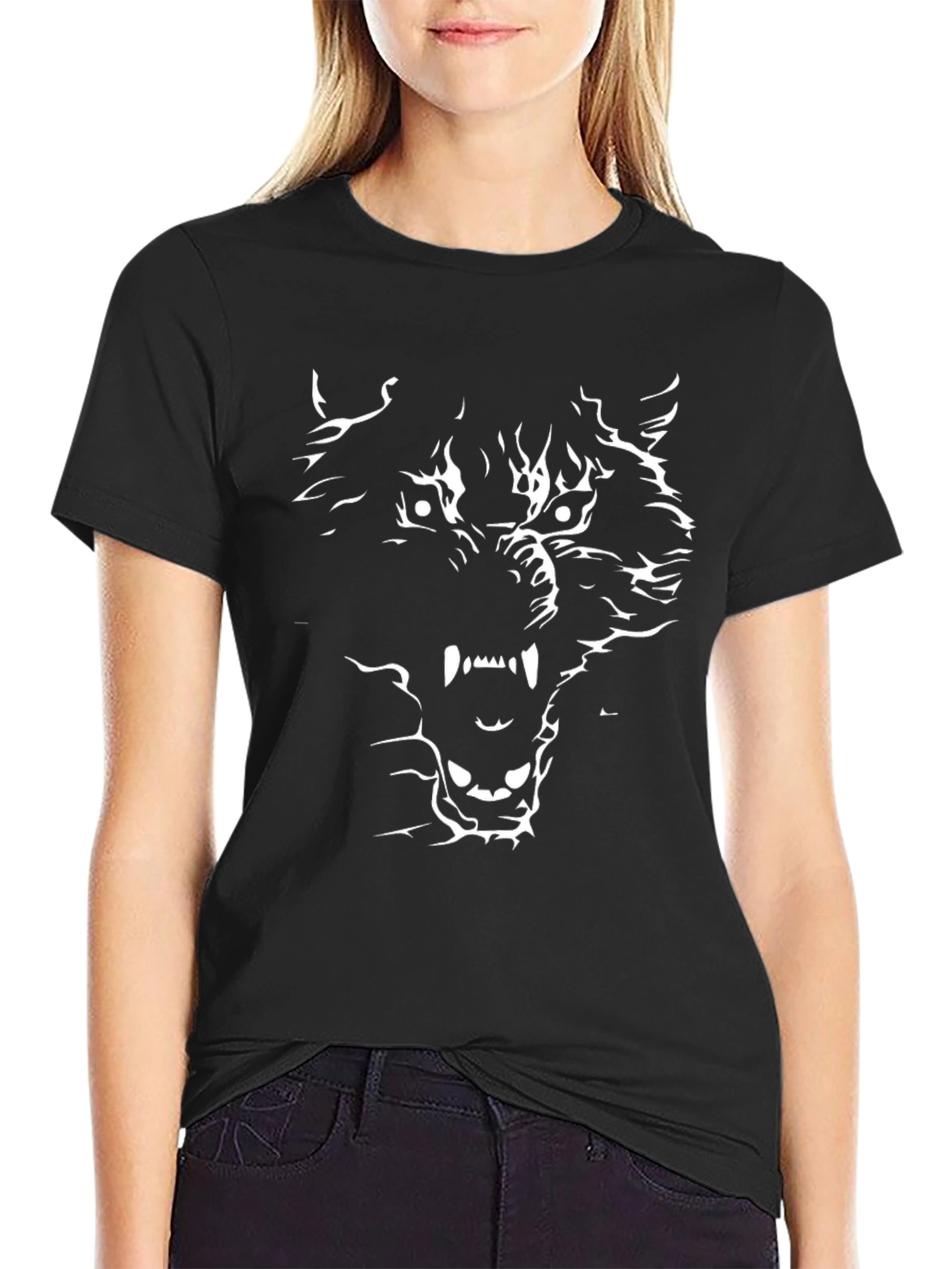 Mens Black Wolf Graphic Tee - Bold Statement Shirt