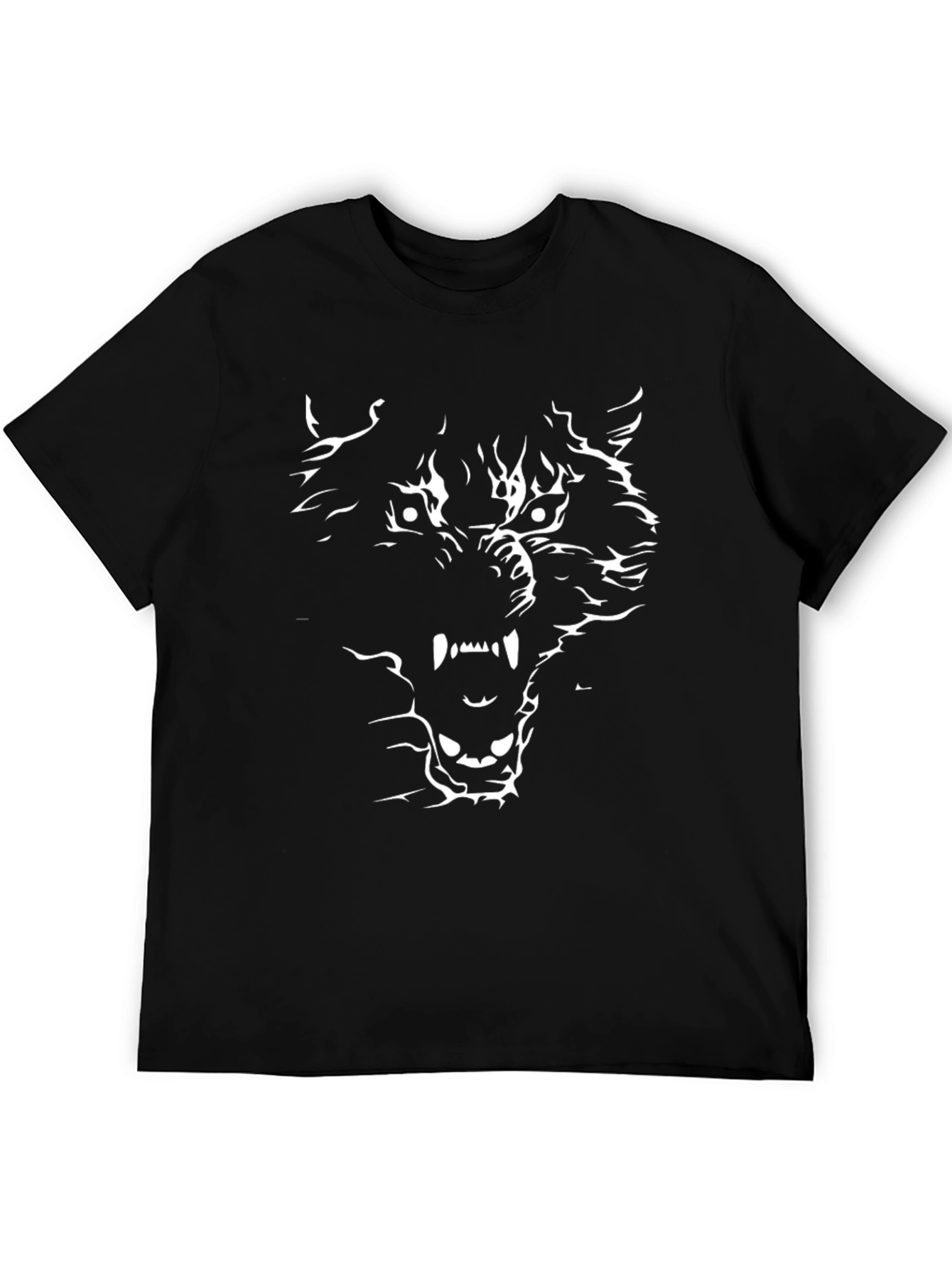 Mens Black Wolf Graphic Tee - Bold Statement Shirt