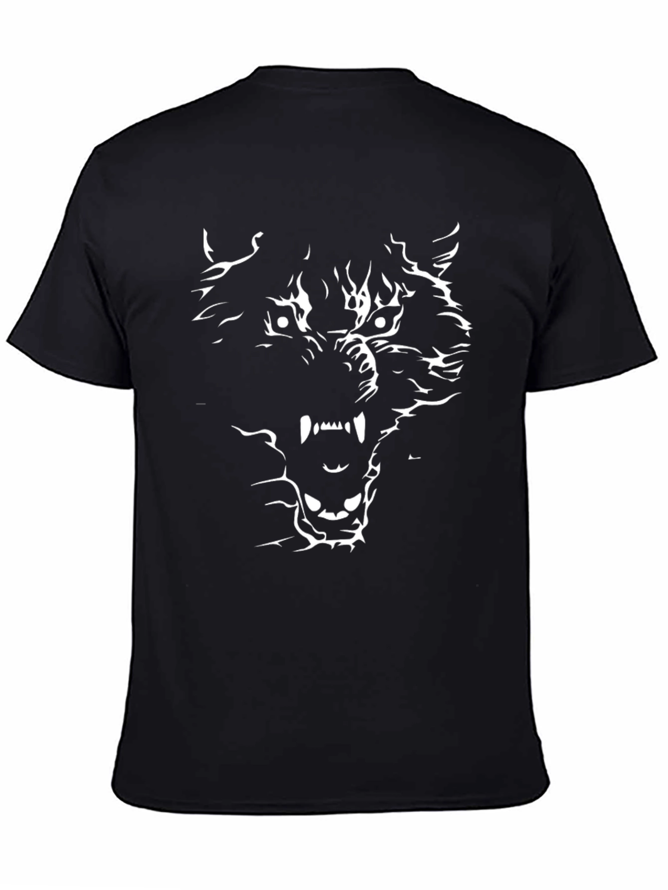 Mens Black Wolf Graphic Tee - Bold Statement Shirt
