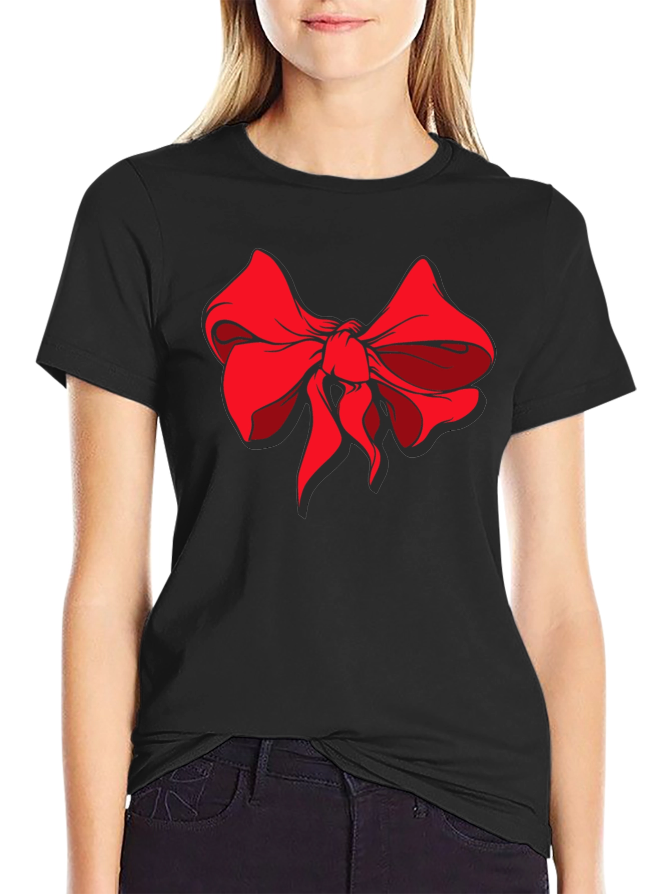 Bold Bow Graphic Tee - Stylish Black Cotton Shirt