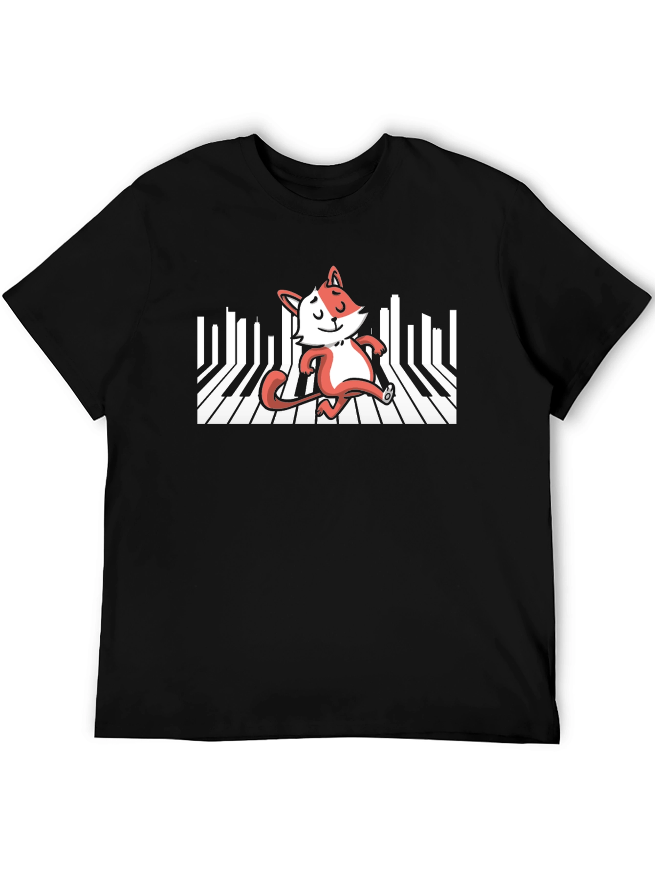 Fox Playing Piano T-Shirt - Black Cotton Tee