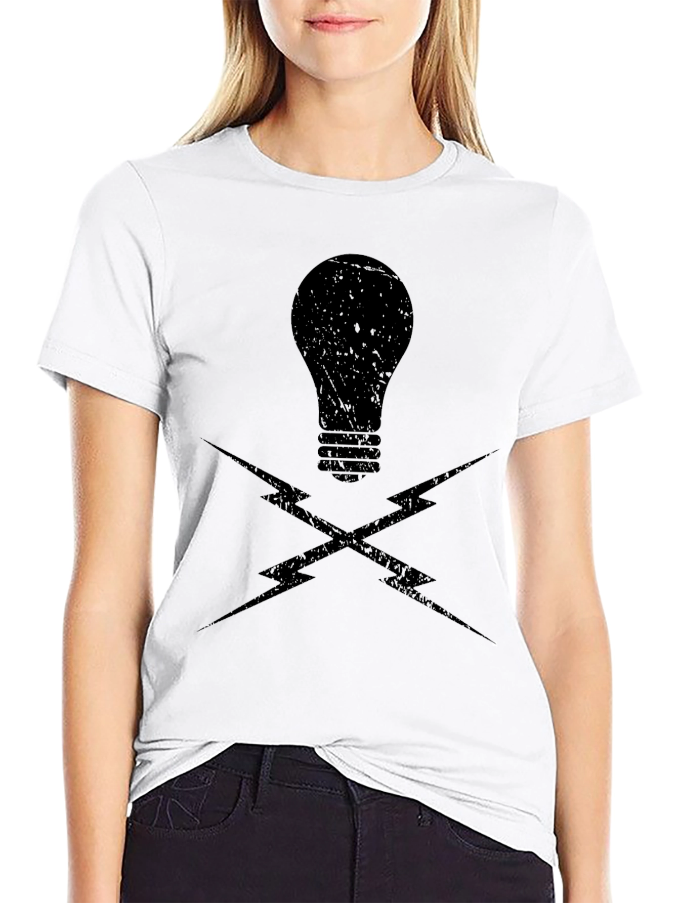 Edgy Lightbulb & Lightning Bolt Graphic T-Shirt