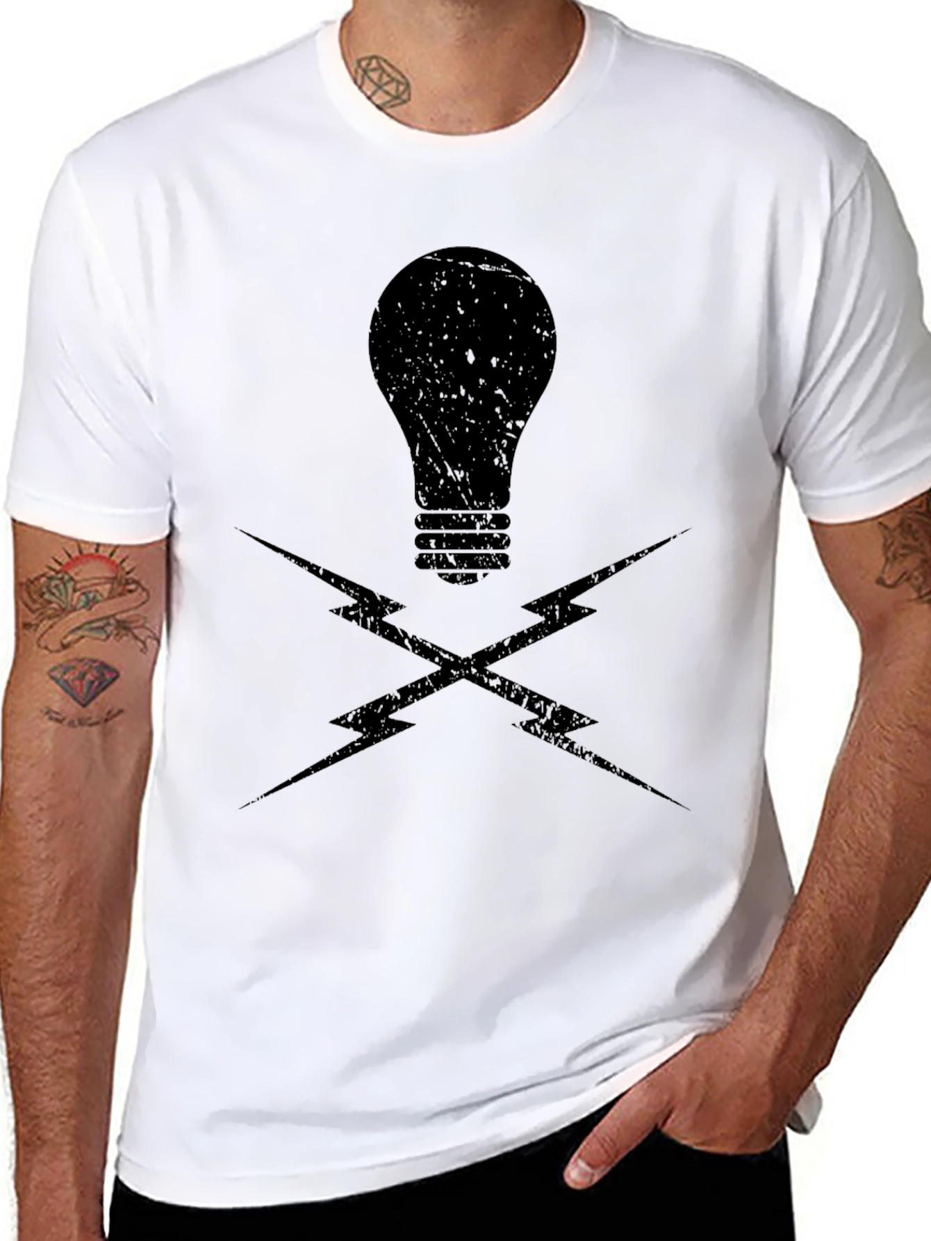 Edgy Lightbulb & Lightning Bolt Graphic T-Shirt