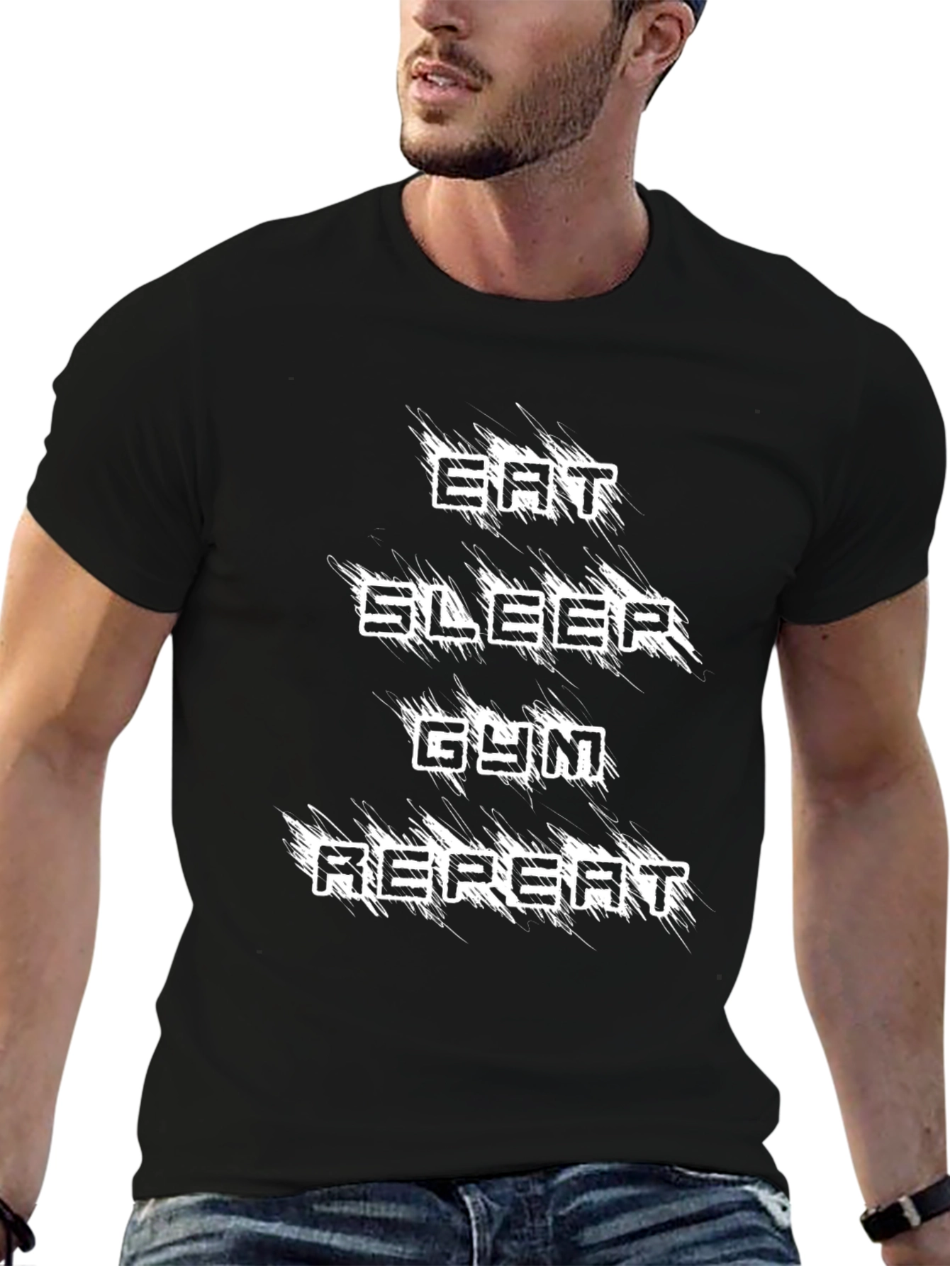 Eat Sleep Gym Repeat Black Graphic Tee