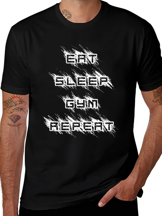 Eat Sleep Gym Repeat Black Graphic Tee