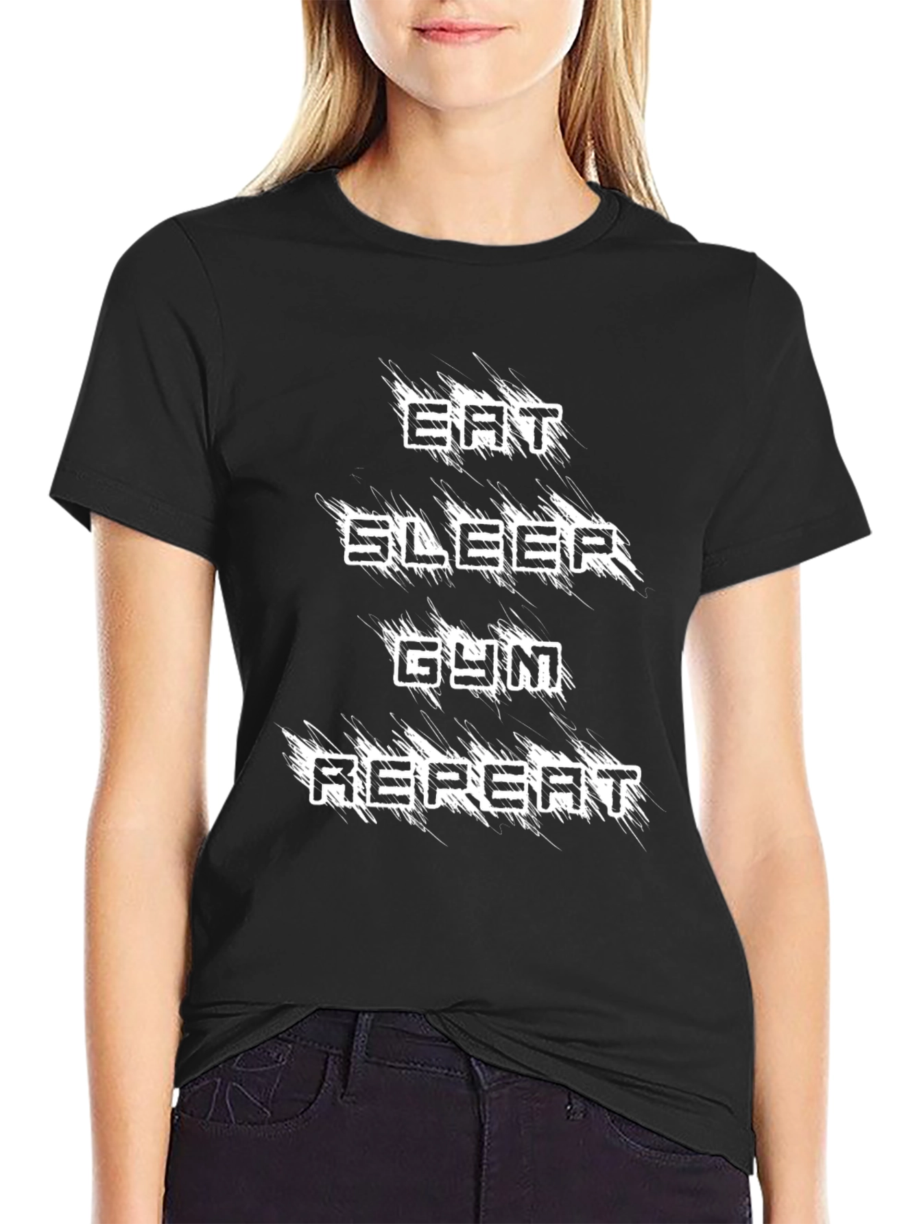 Eat Sleep Gym Repeat Black Graphic Tee
