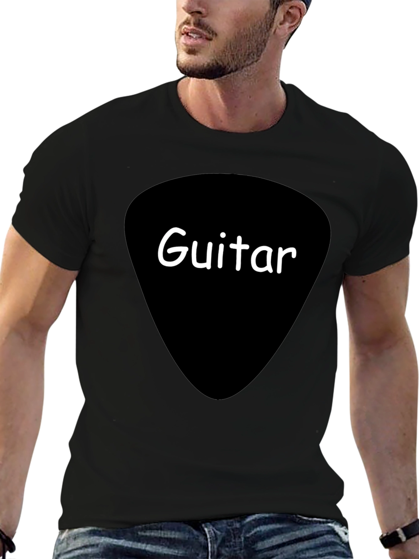 Guitar Pick Graphic Tee - Black Cotton T-Shirt