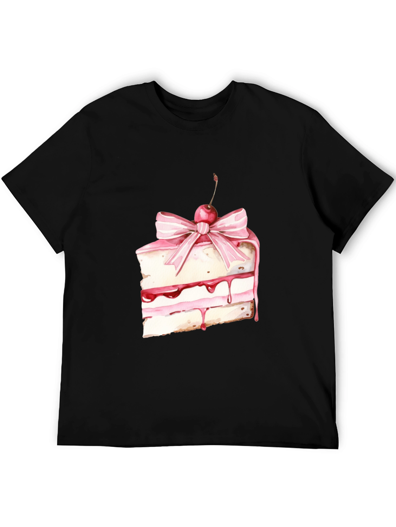 Sweet Treat Tee: Cake Slice Graphic Black T-Shirt