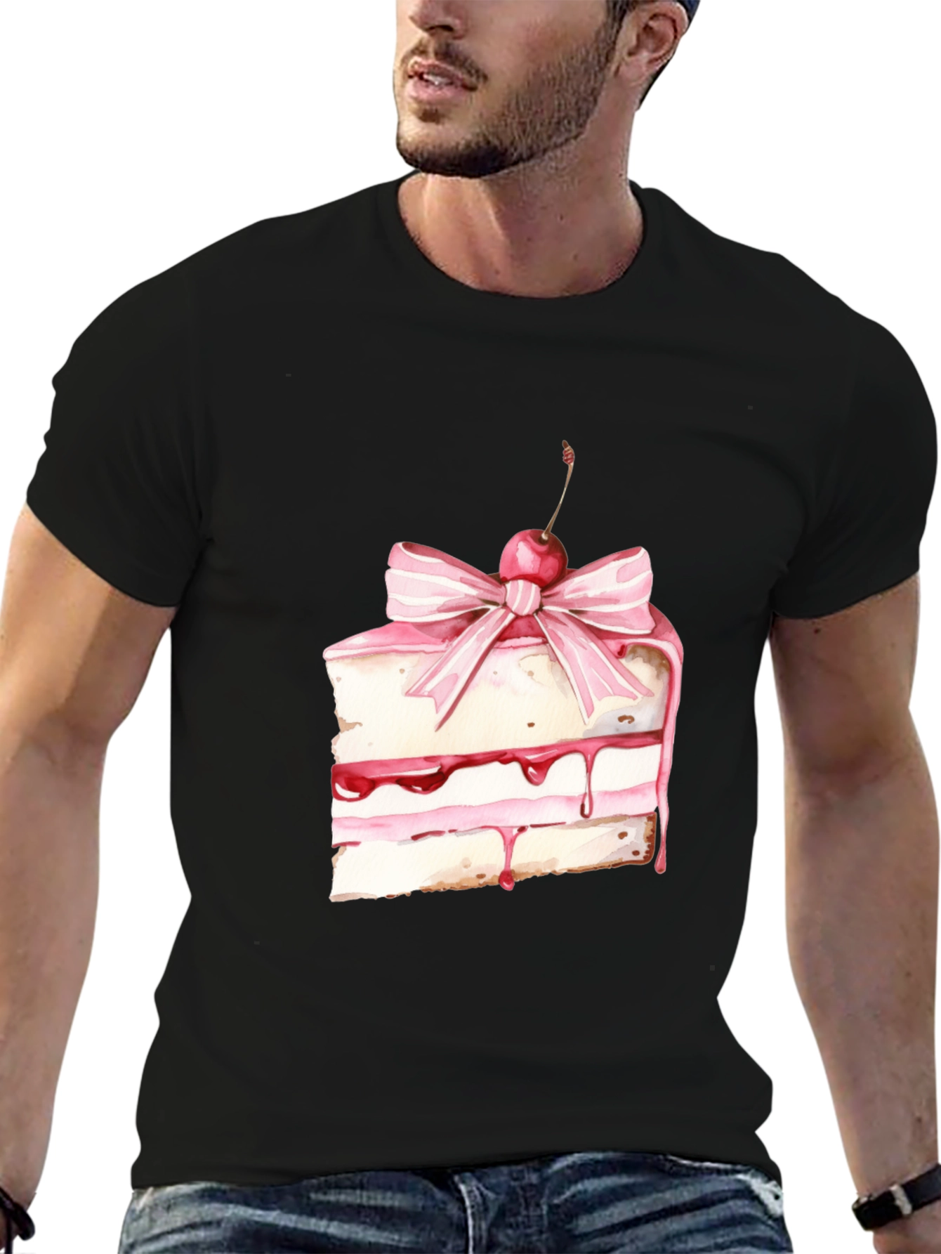Sweet Treat Tee: Cake Slice Graphic Black T-Shirt