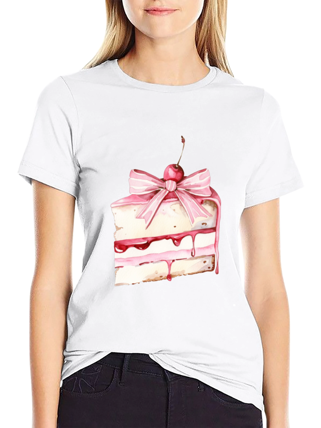 Sweet Treat Tee: Cake Slice Graphic Black T-Shirt