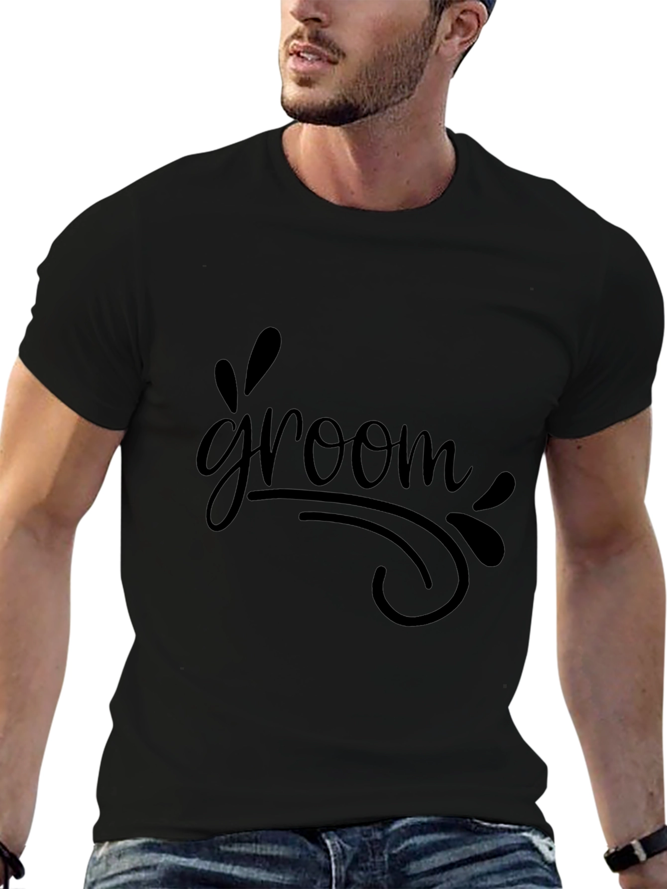 Groom T-Shirt - Black Crew Neck Wedding Apparel