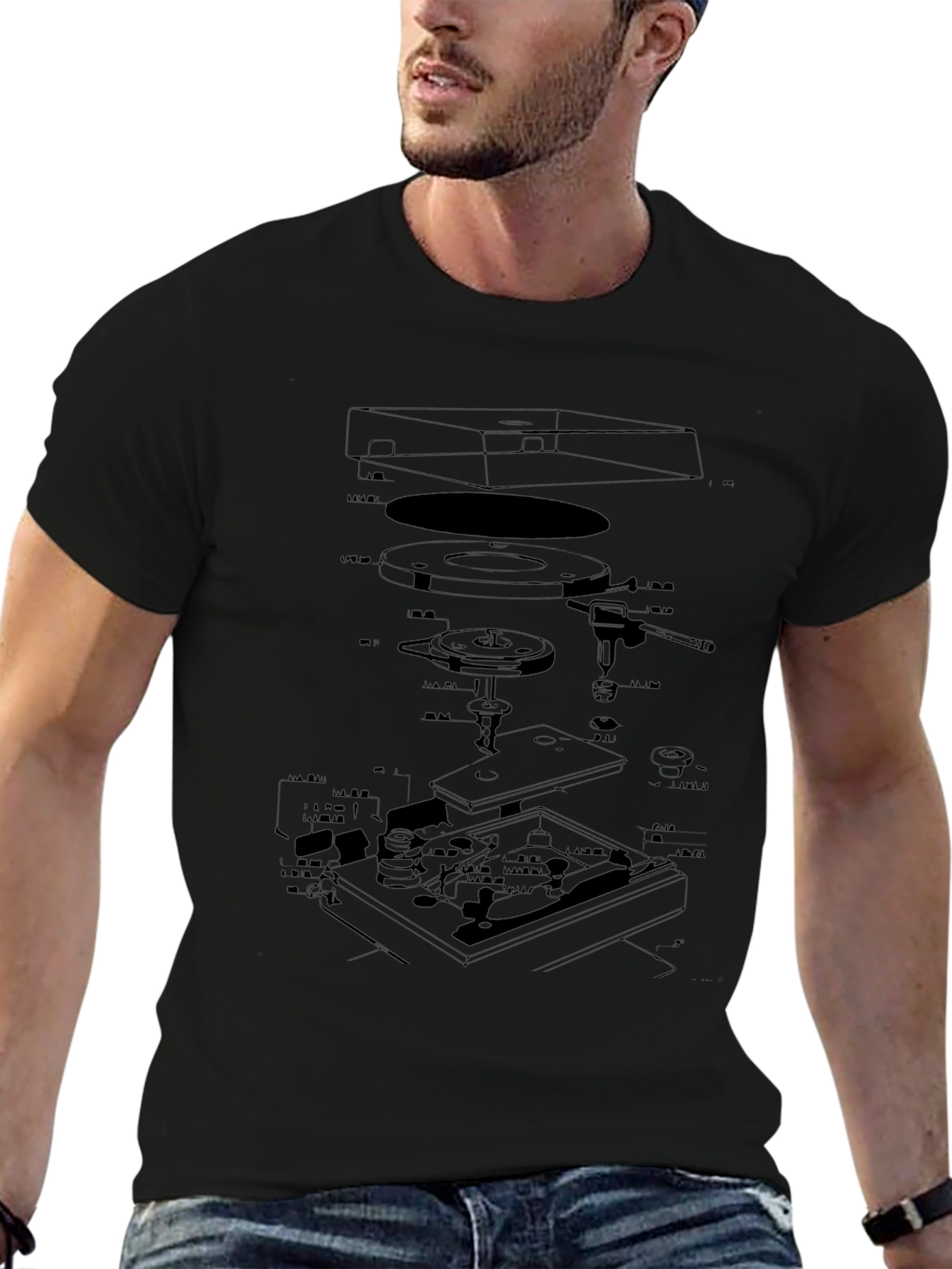 Turntable Schematic Black T-Shirt