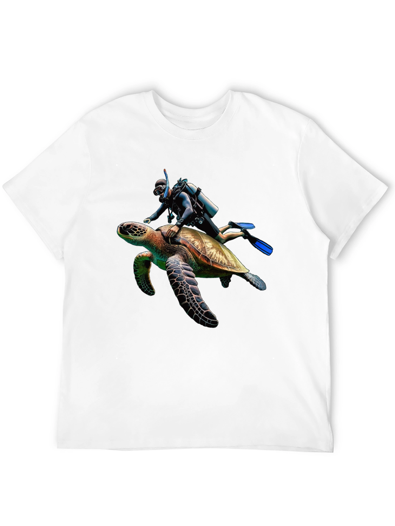 Scuba Diver Turtle Ride Black T-Shirt