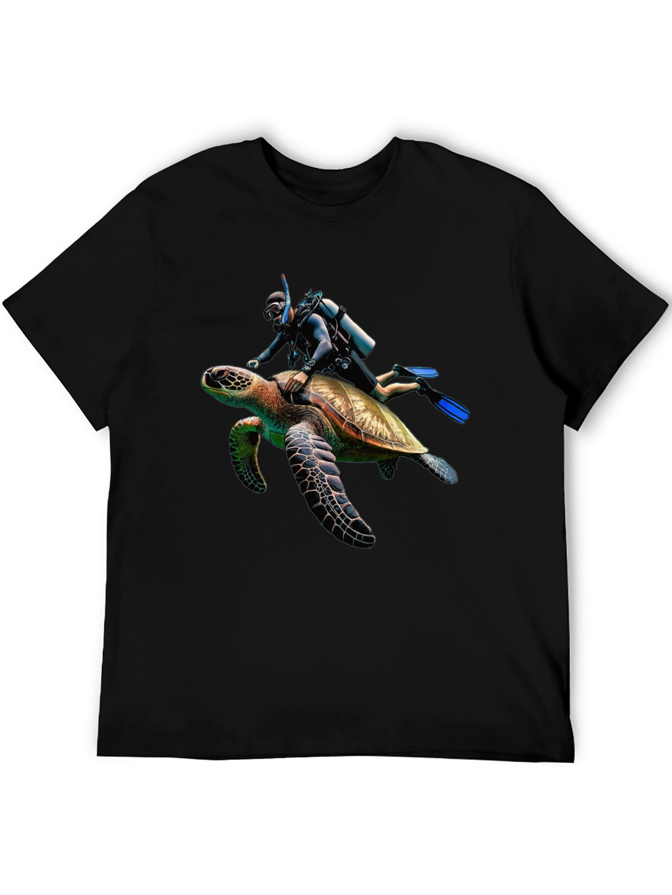 Scuba Diver Turtle Ride Black T-Shirt