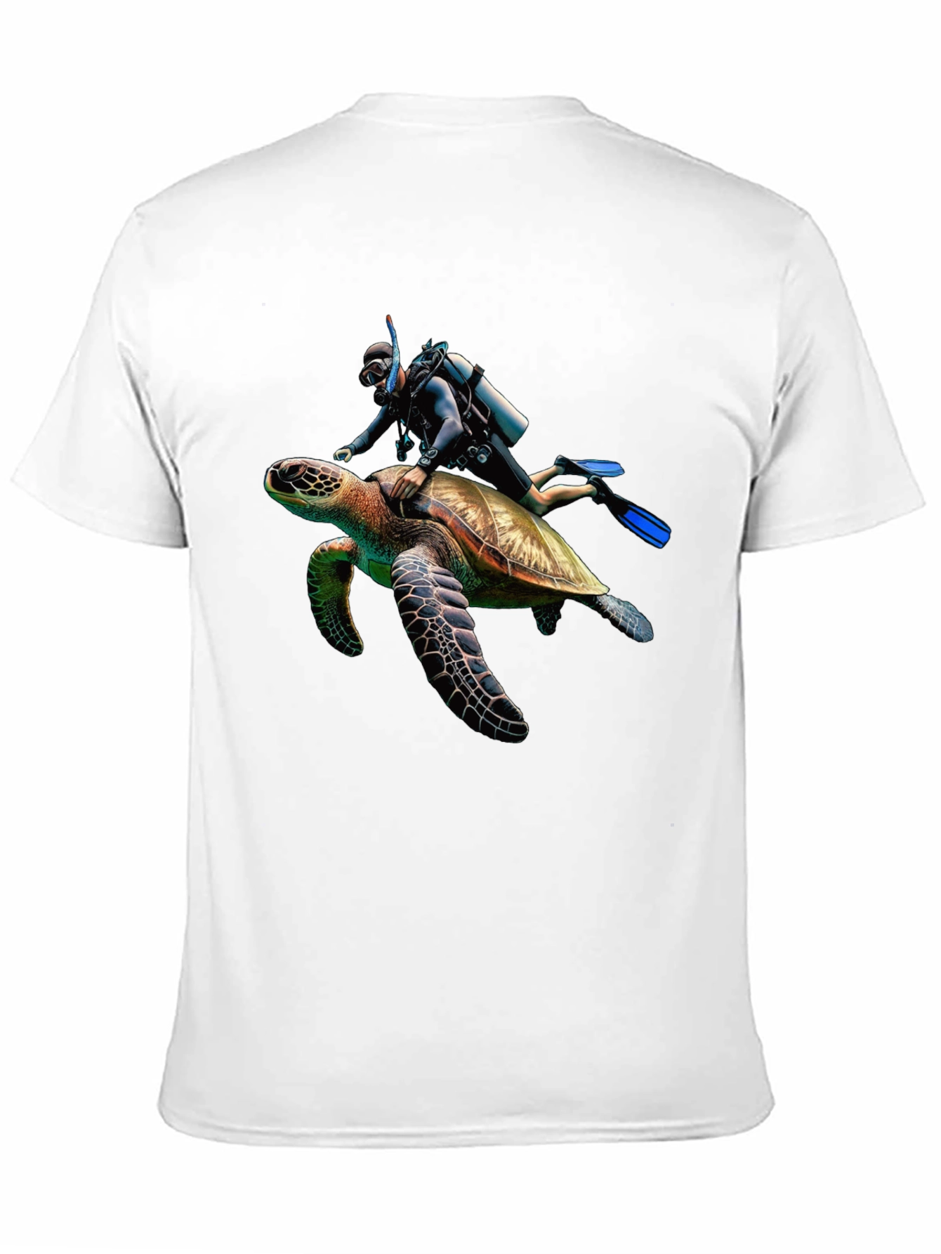 Scuba Diver Turtle Ride Black T-Shirt